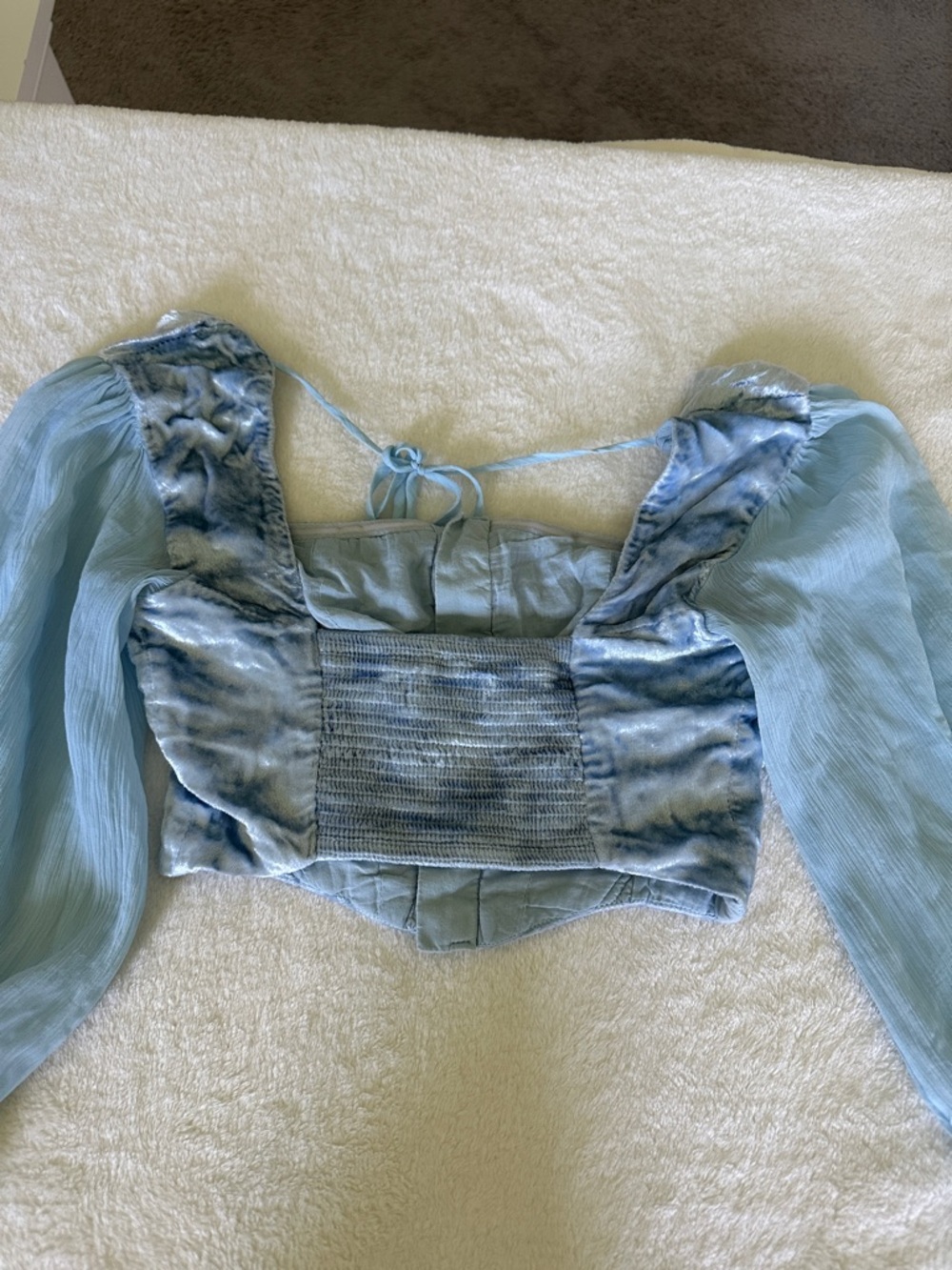 Urban Outfitters Light Blue Sheer Sleeve Corset Top - Picture 7 of 7